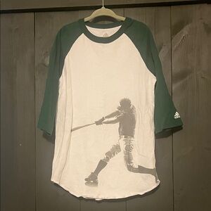 Adidas Green and White Baseball Raglan Tee